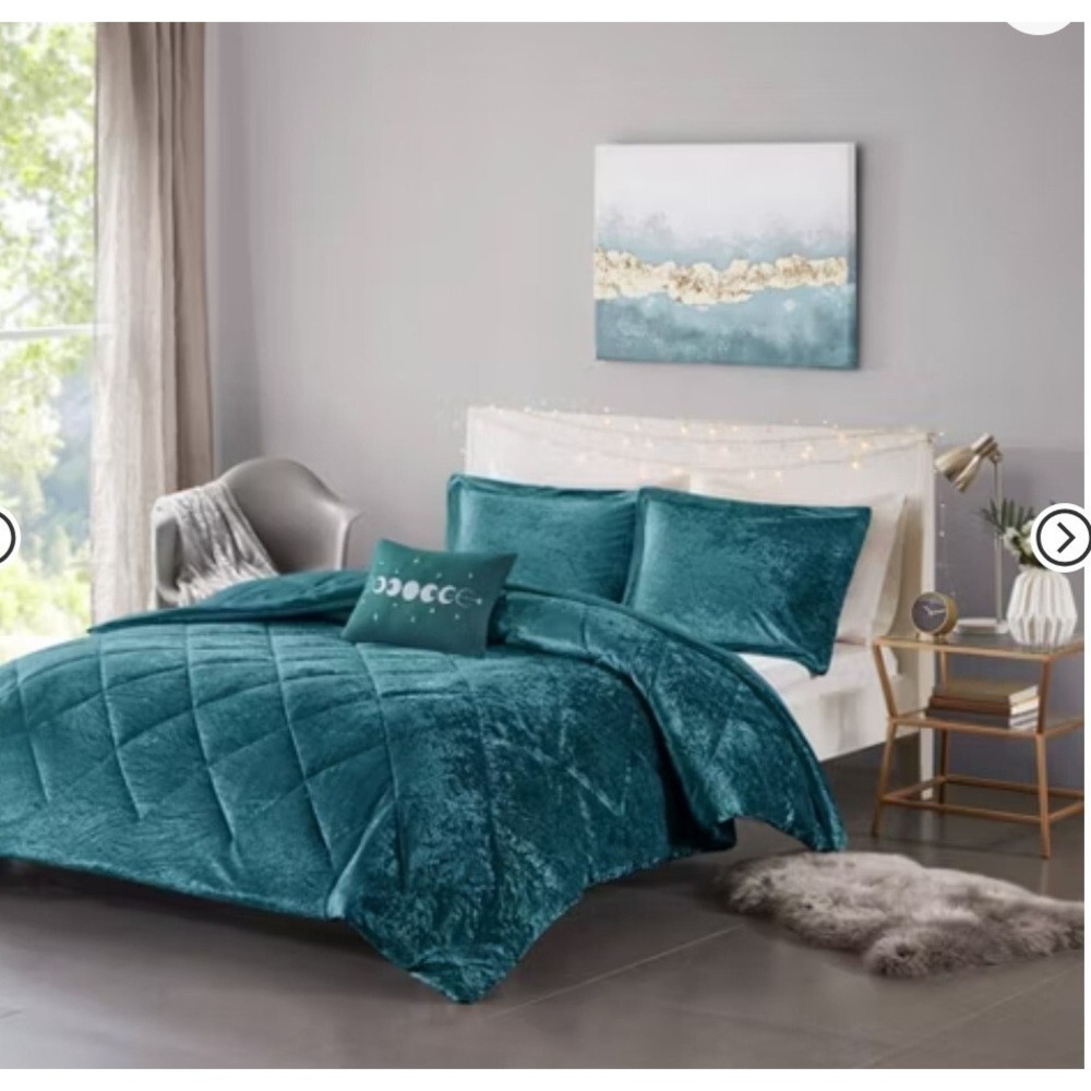 Intelligent Design‎ Twin/TXL Size Duvet Cover Set 3-Pcs Velvet Machine Wash Teal
